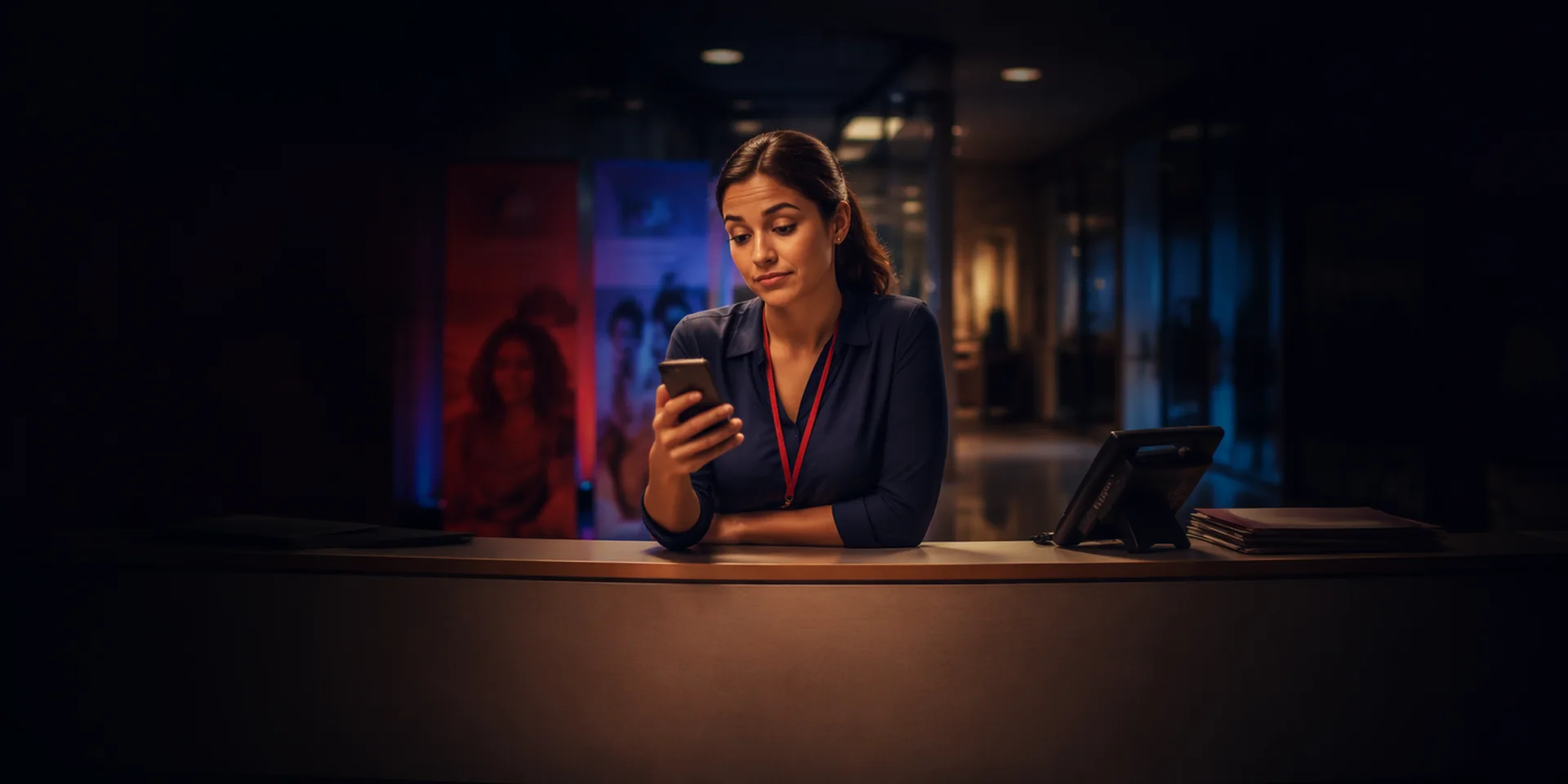 Coordenador preocupado olhando as conversas no celular